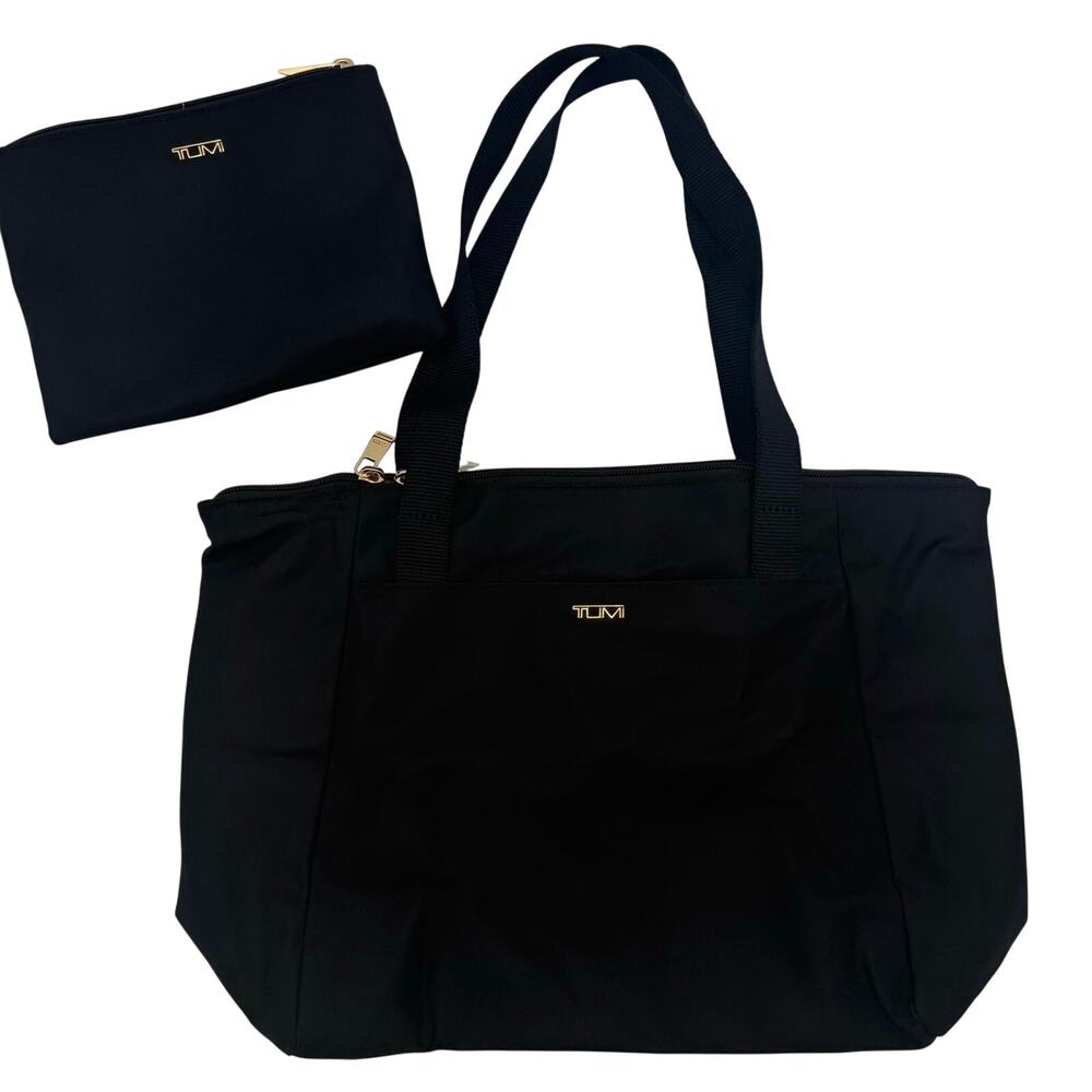 TUMI Voyageur Just In Case Small Packable Tote Black Nylon Travel Bag NWOT Pouch